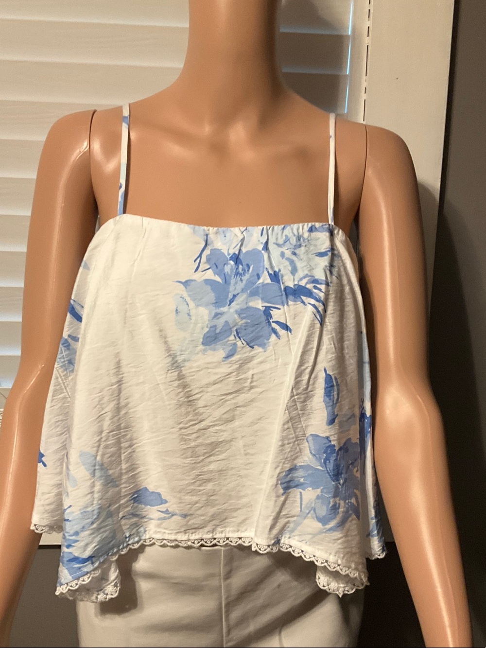 Sienna Sky White Spaghetti Strap Tank with Blue Floral Print